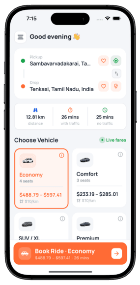 Uber Clone β Ride booking home Uber Clone customer app home screen
